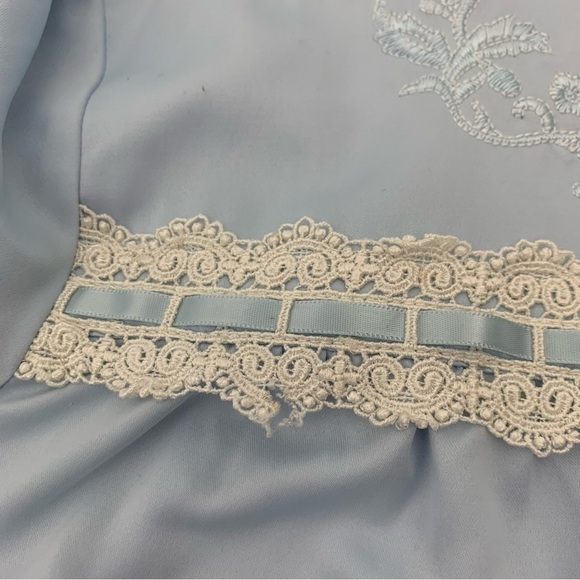 Charter Club Long Lawn Satin Nightgown Blue Modest Lace Ribbon Womens M Sleeve - Picture 16 of 17